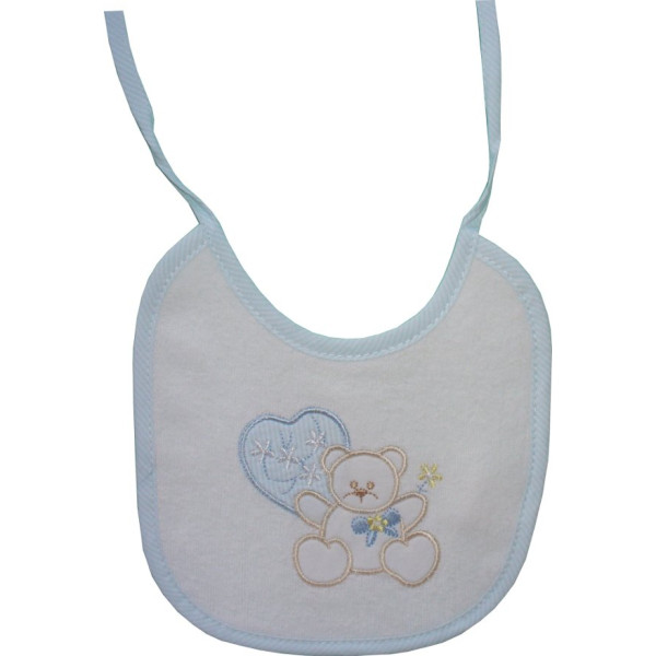 Light Blue Baby Bib - Teddy Bear with Heart